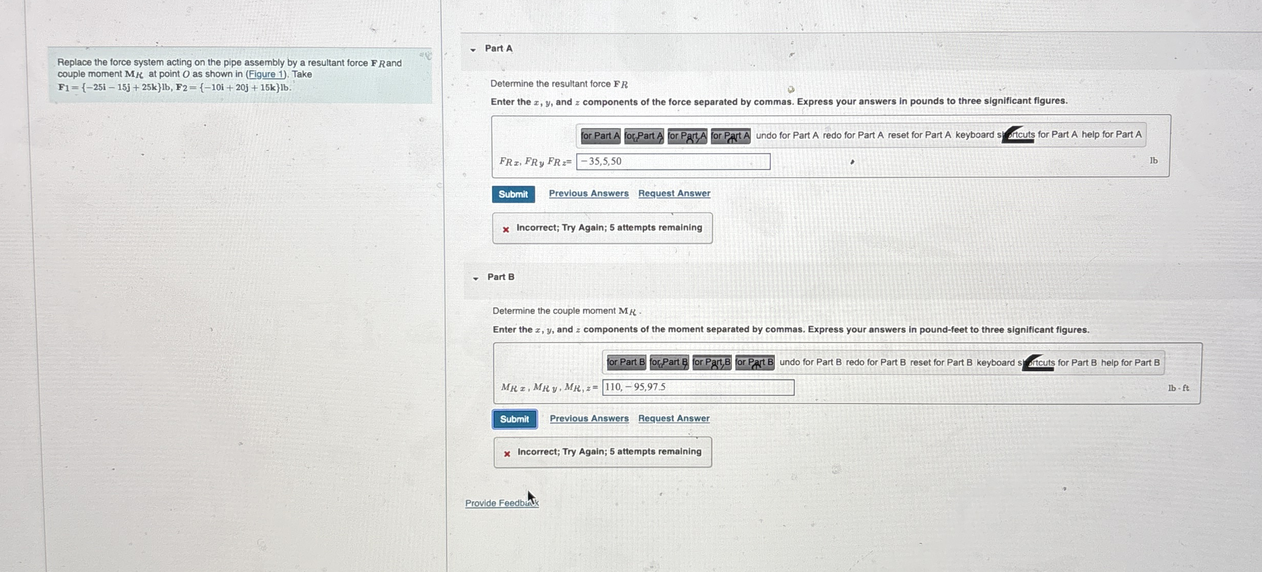 Replace the force system acting on the pipe