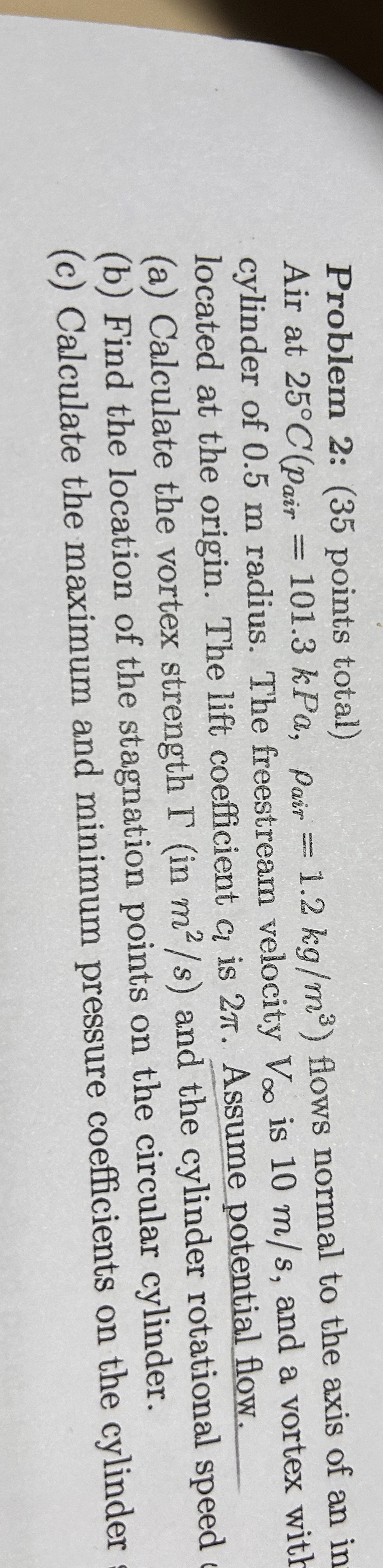 Problem 2 : ( 3 5 points total ) Air at ) = 1 0 1