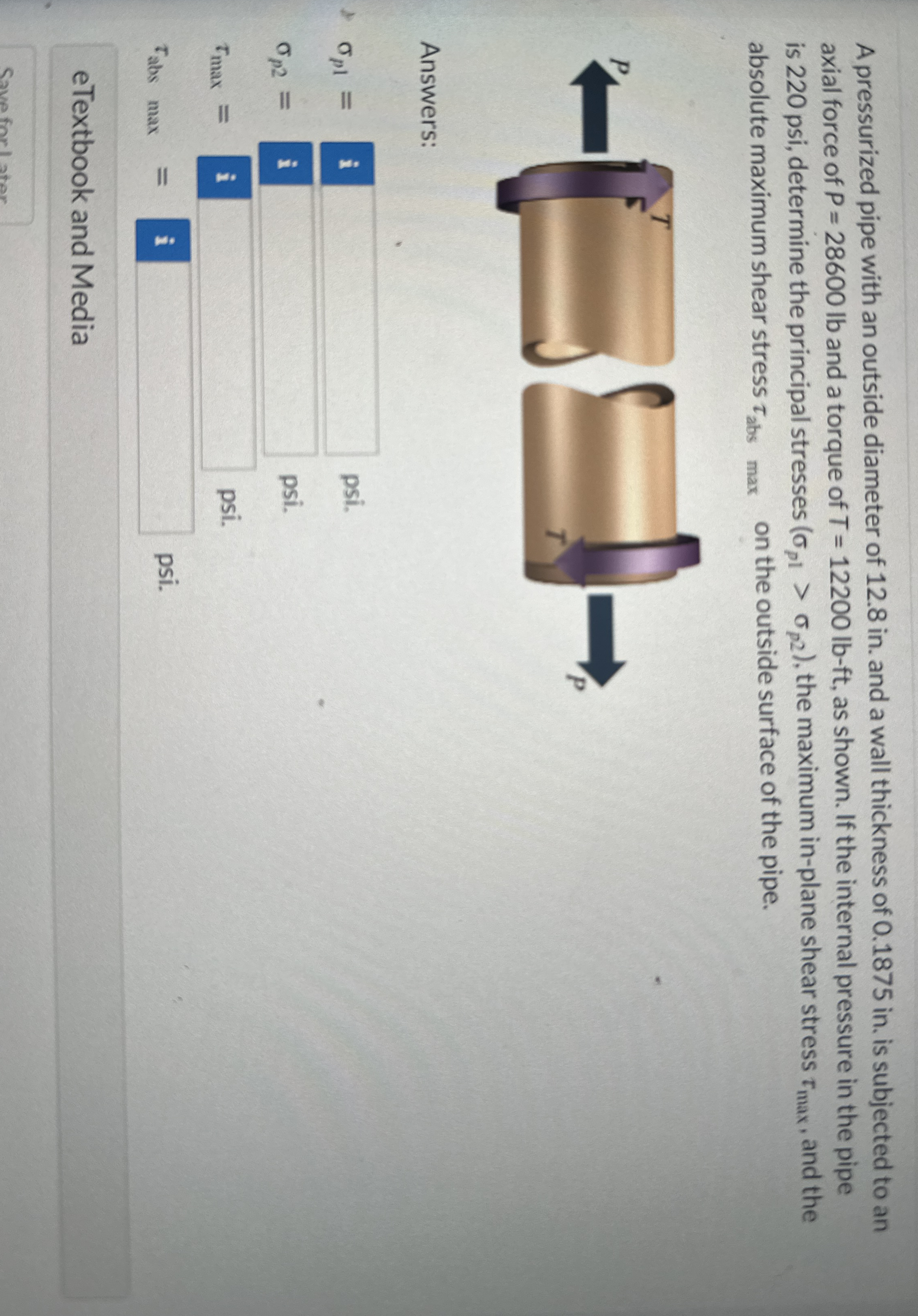 A pressurized pipe with an outside diameter of 1