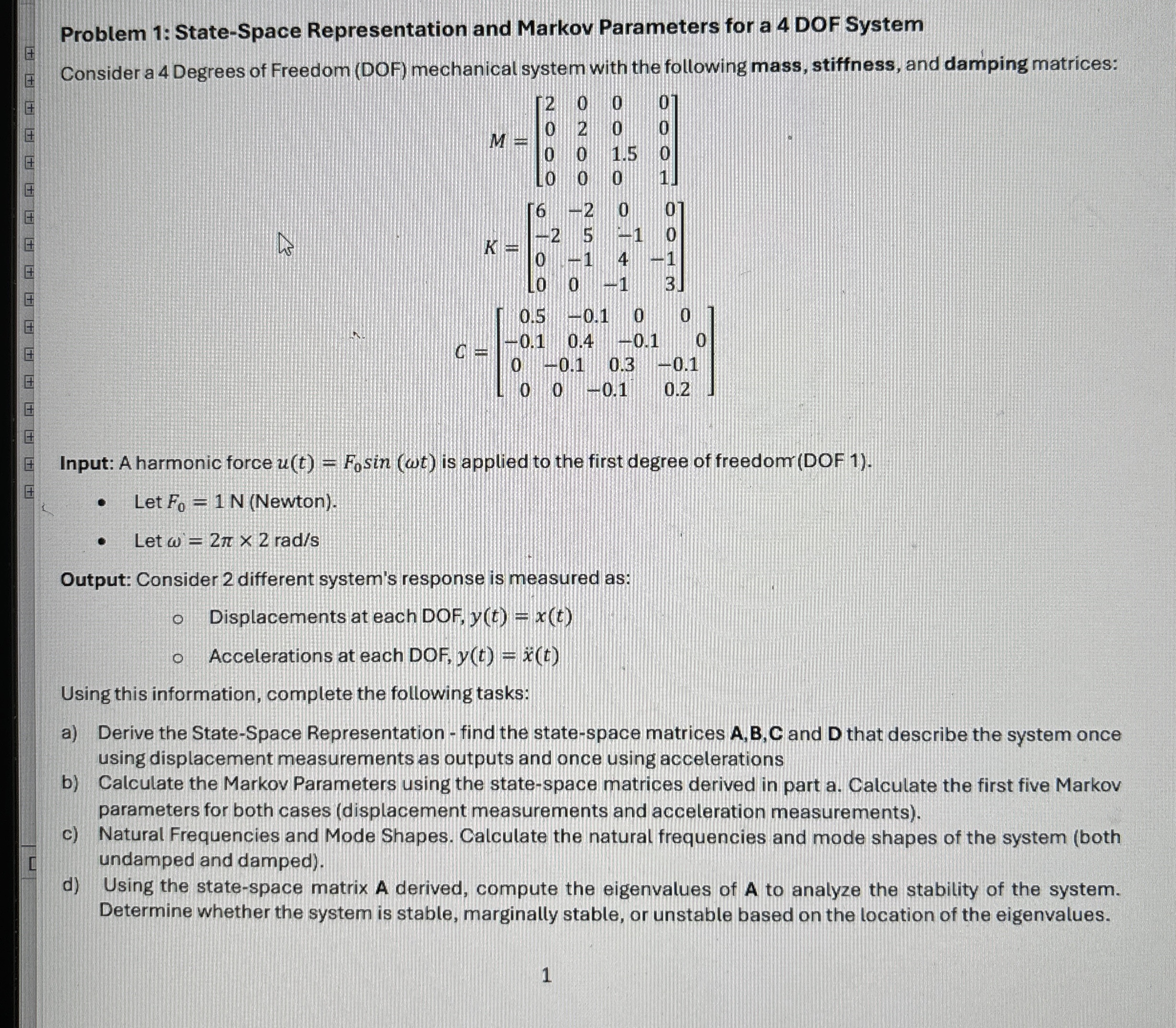 Steps for Problem 1 : State - Space
