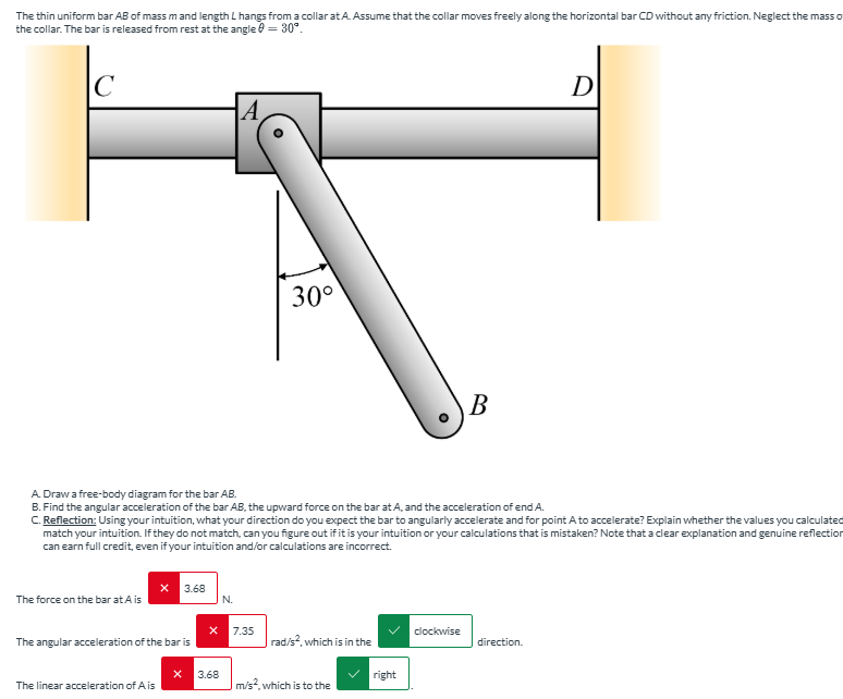 The thin uniform bar \ ( A B \ ) of mass \ ( m \