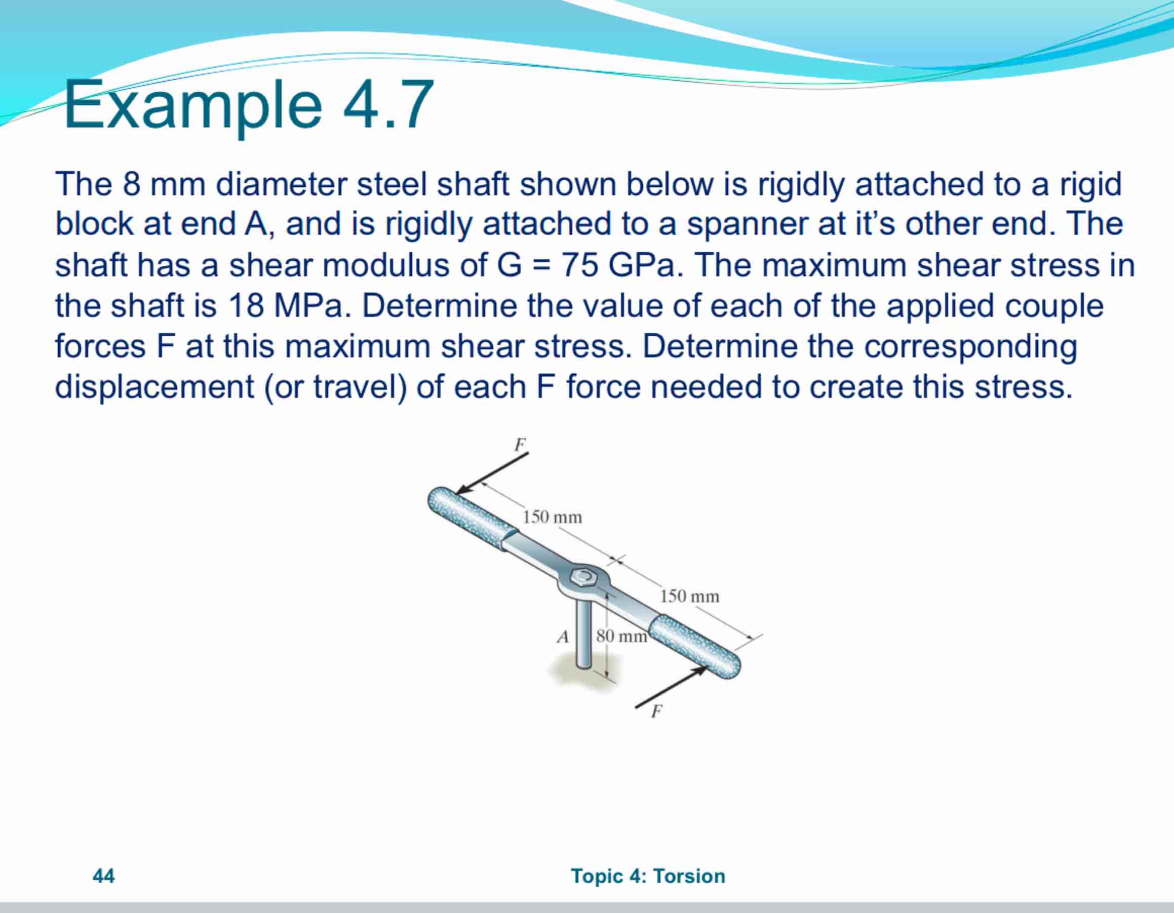Example 4 . 7 The 8 mm diameter steel shaft shown
