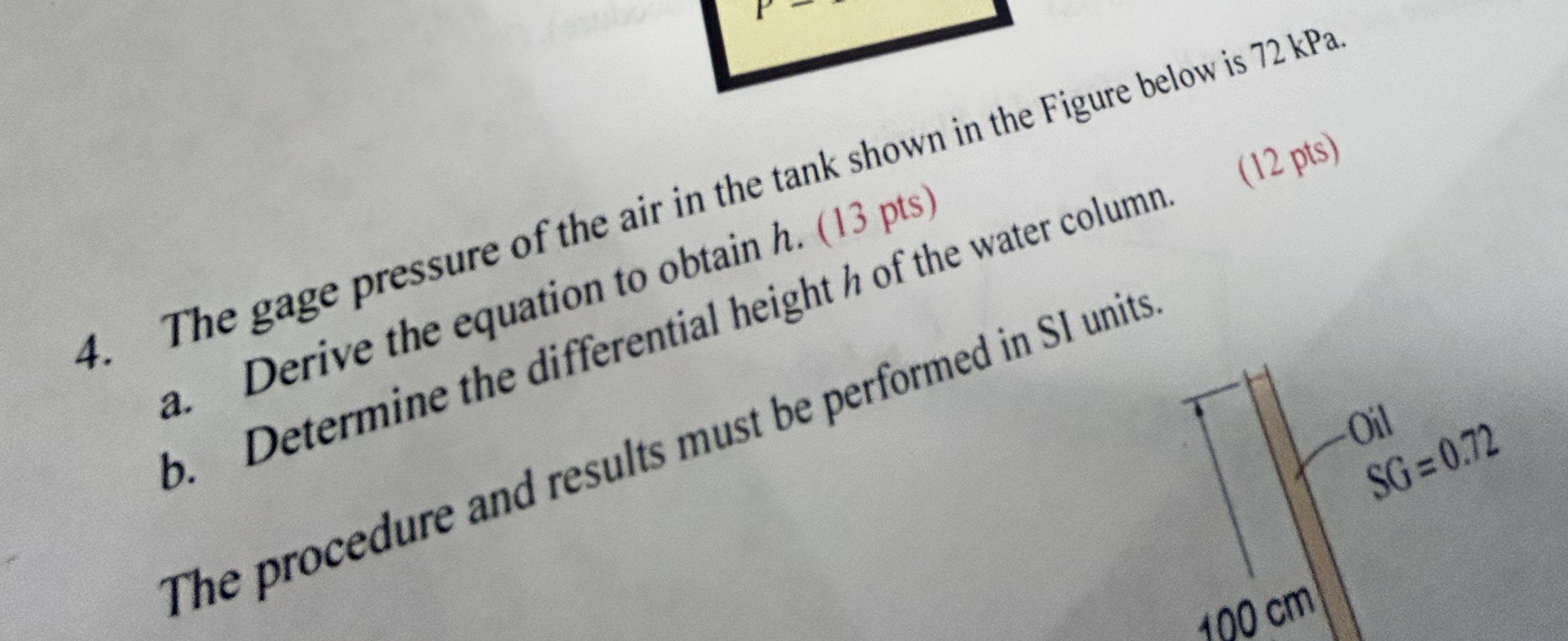 The gage pressure of the air in the tank shown in