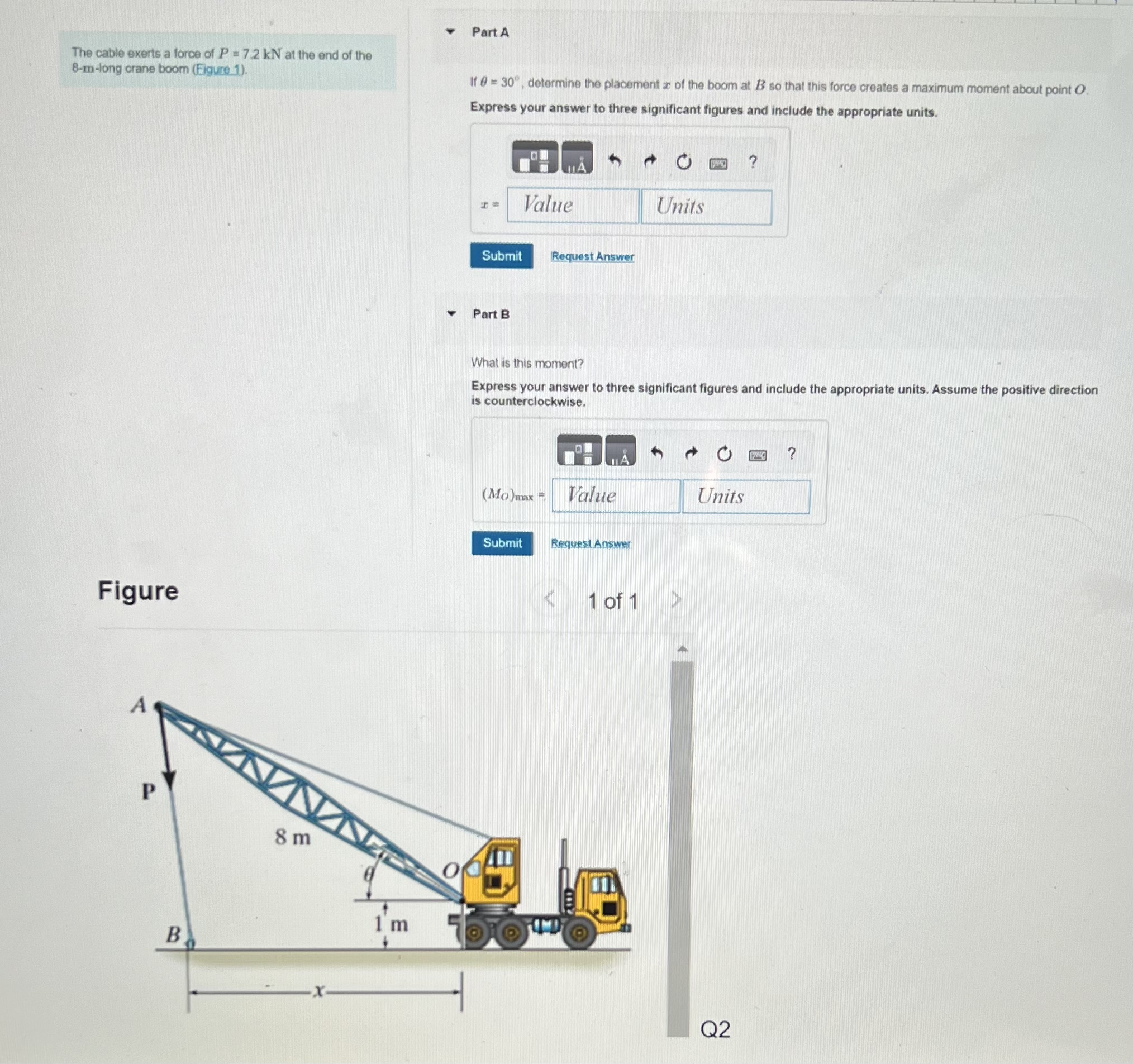 The cable exerts a force of P = 7 . 2 k N at the