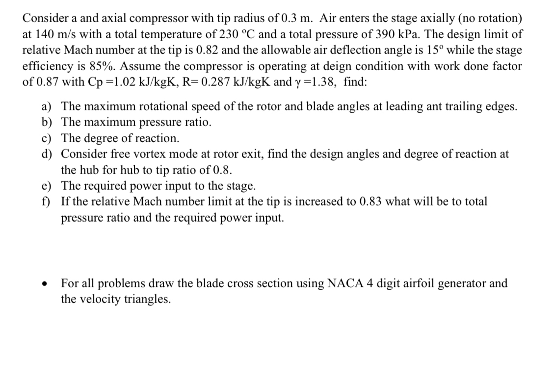 Consider a and axial compressor with tip radius