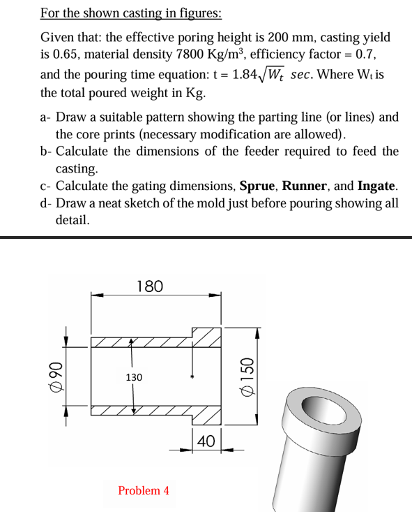 For the shown casting in figures: Given that: the