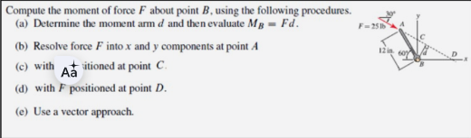 Compute the moment of force F about point B ,