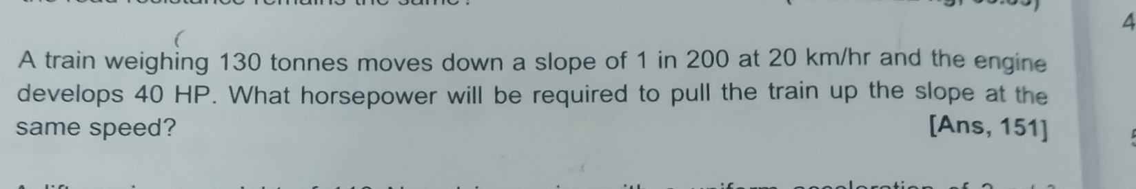 A train weighing 1 3 0 tonnes moves down a slope