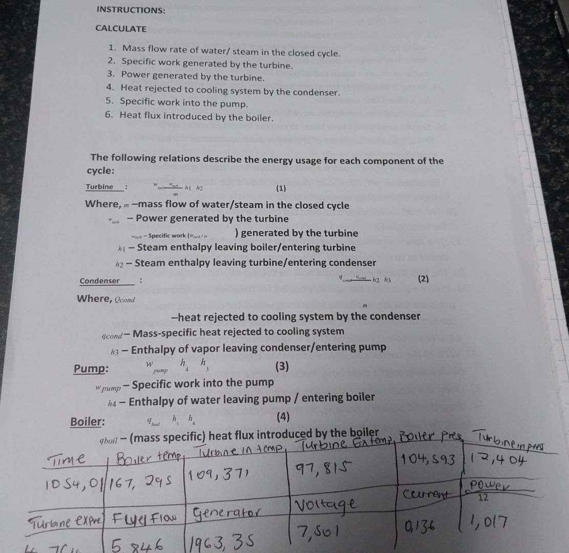 INSTRUCTIONS: CALCULATE Mass flow rate of water /