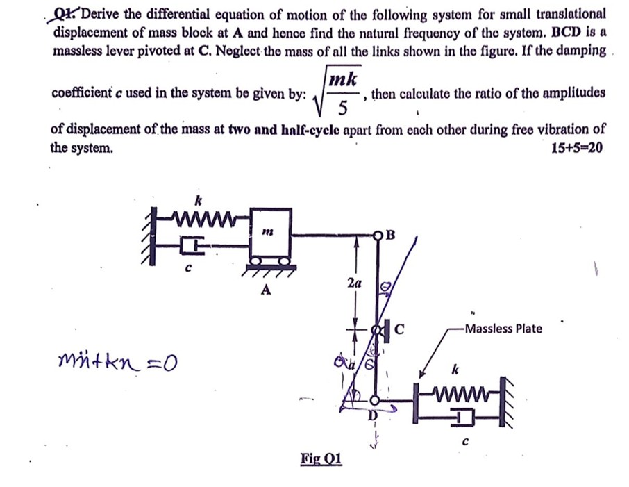 Q 1 . Derive the differential equation of motion
