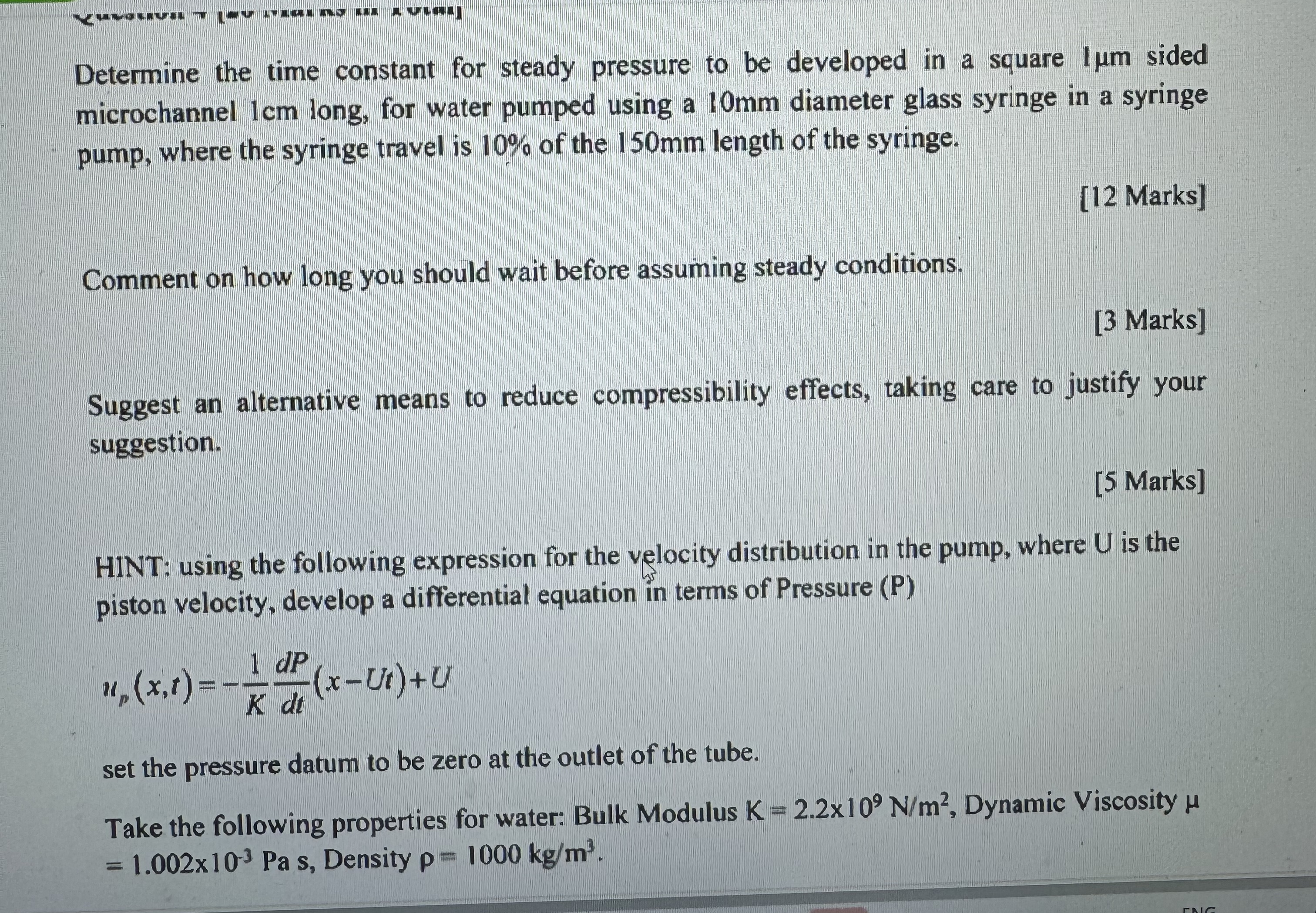 Determine the time constant for steady pressure