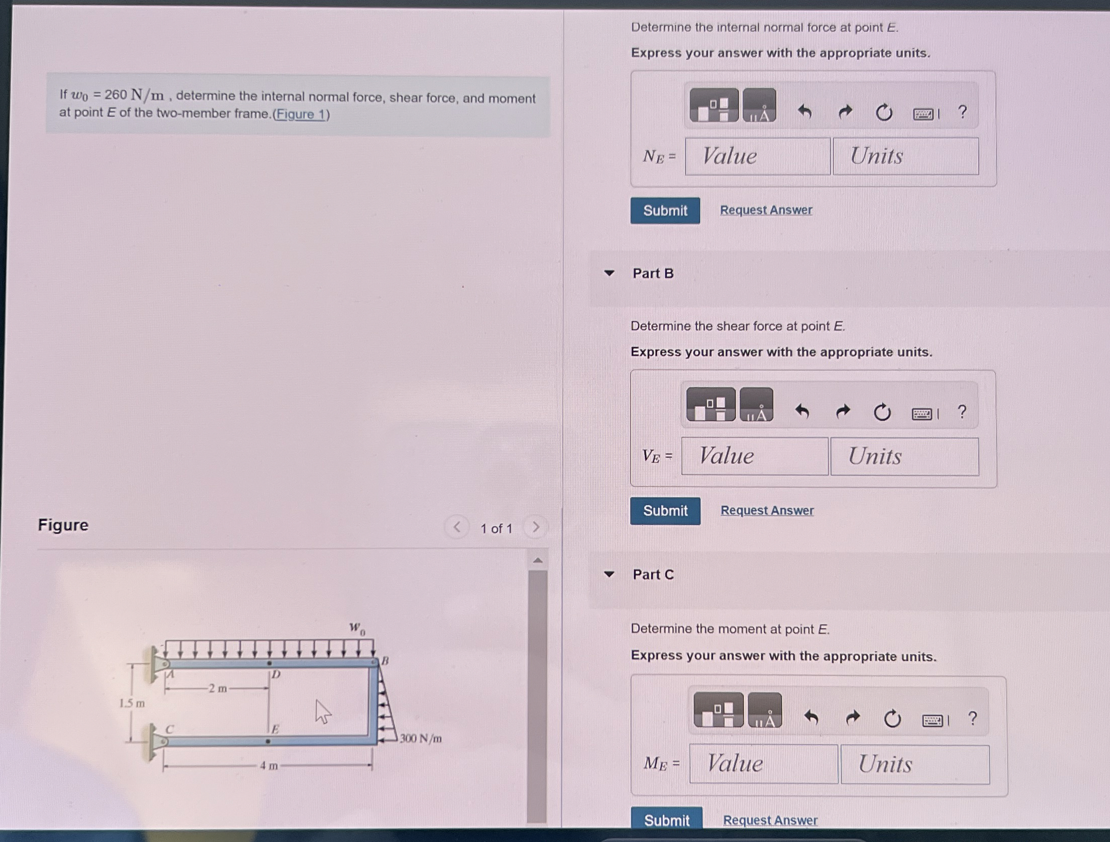 Determine the internal normal force at point E .