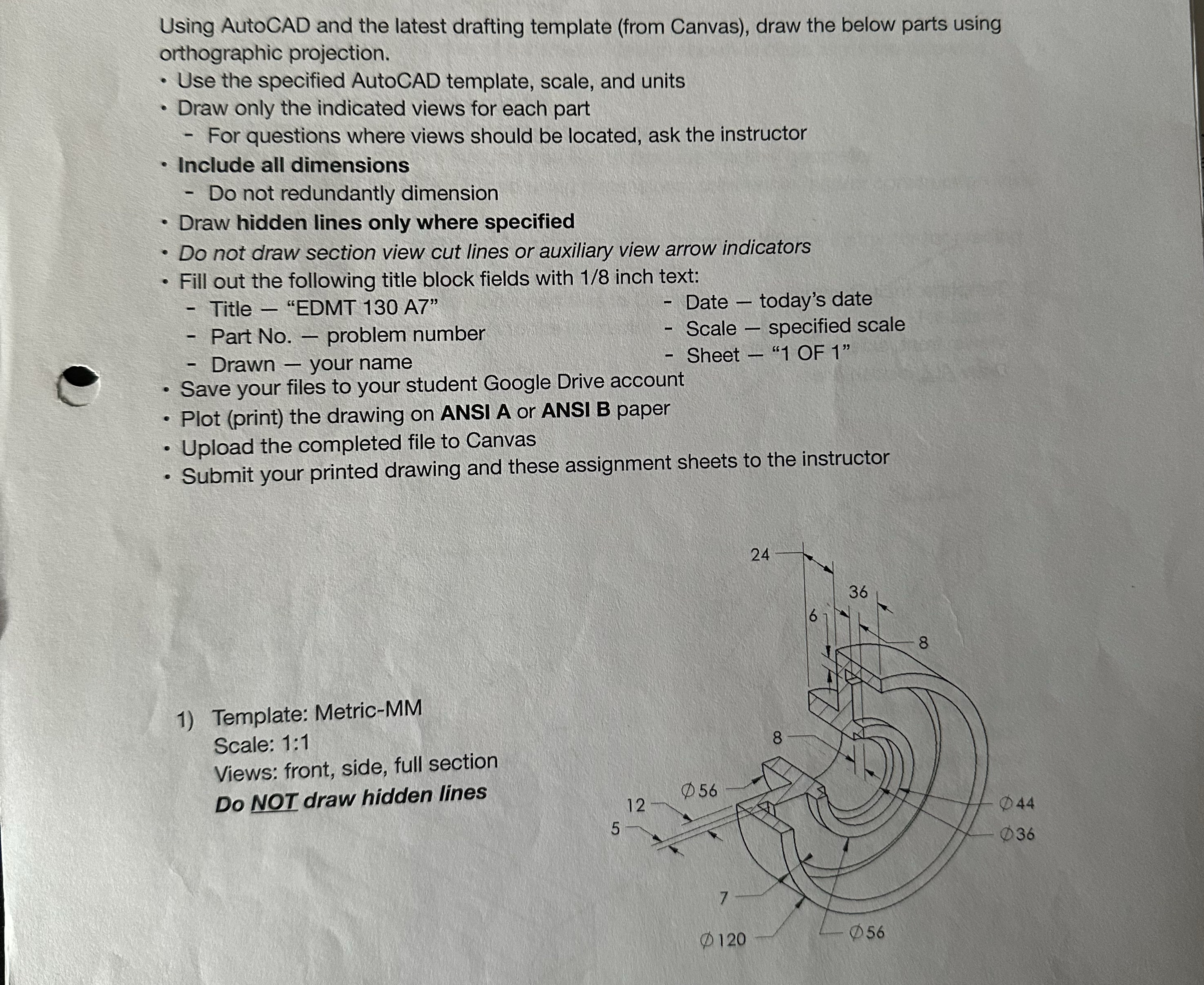 Use the specified AutoCAD template, scale, and