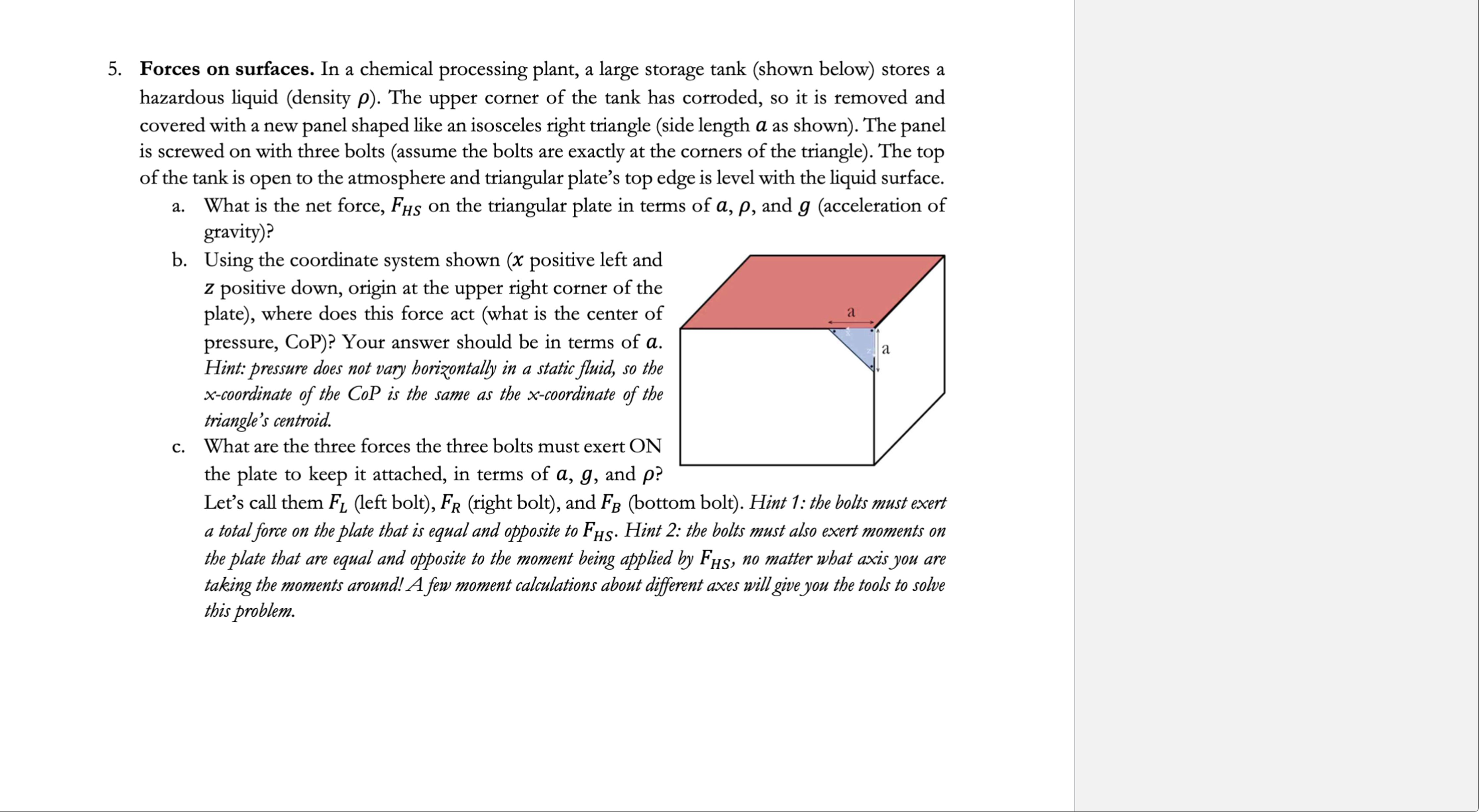 Forces on surfaces. In a chemical processing