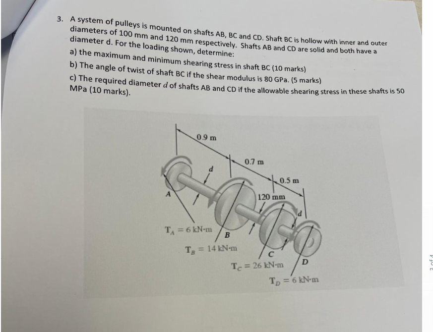 3 . A system of pulleys is mounted on shafts \ (