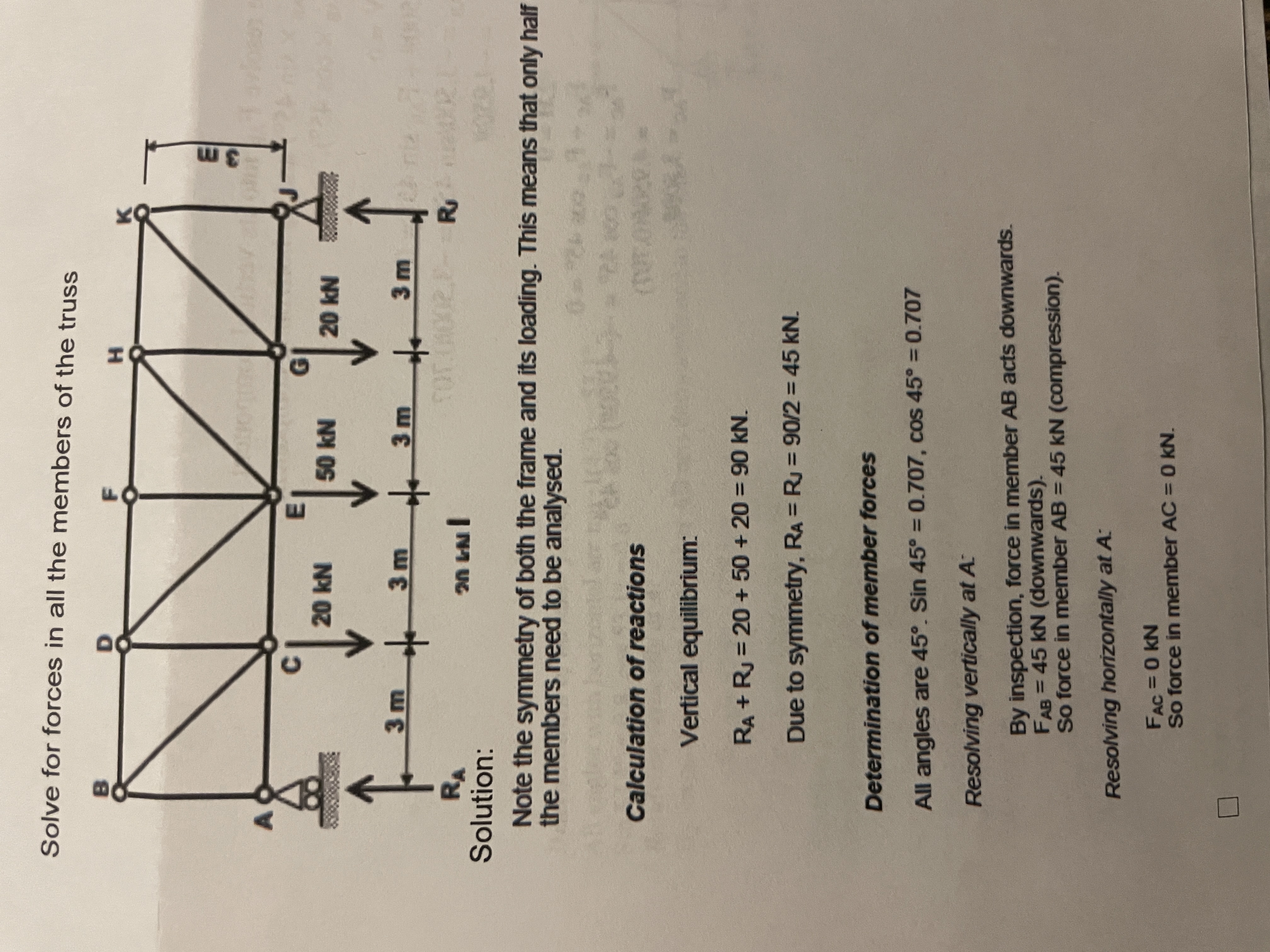 Solve for forces in all the members of the truss