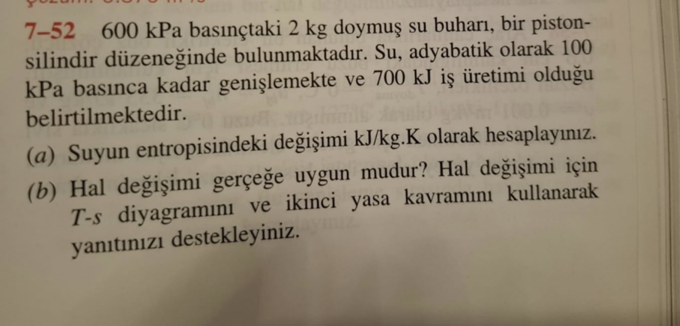 7 - 5 2 6 0 0 kPa bas n taki 2 kg doymu su buhar
