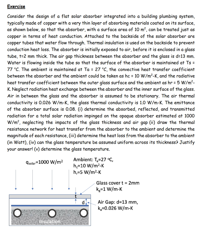 Exercise Consider the design of a flat solar