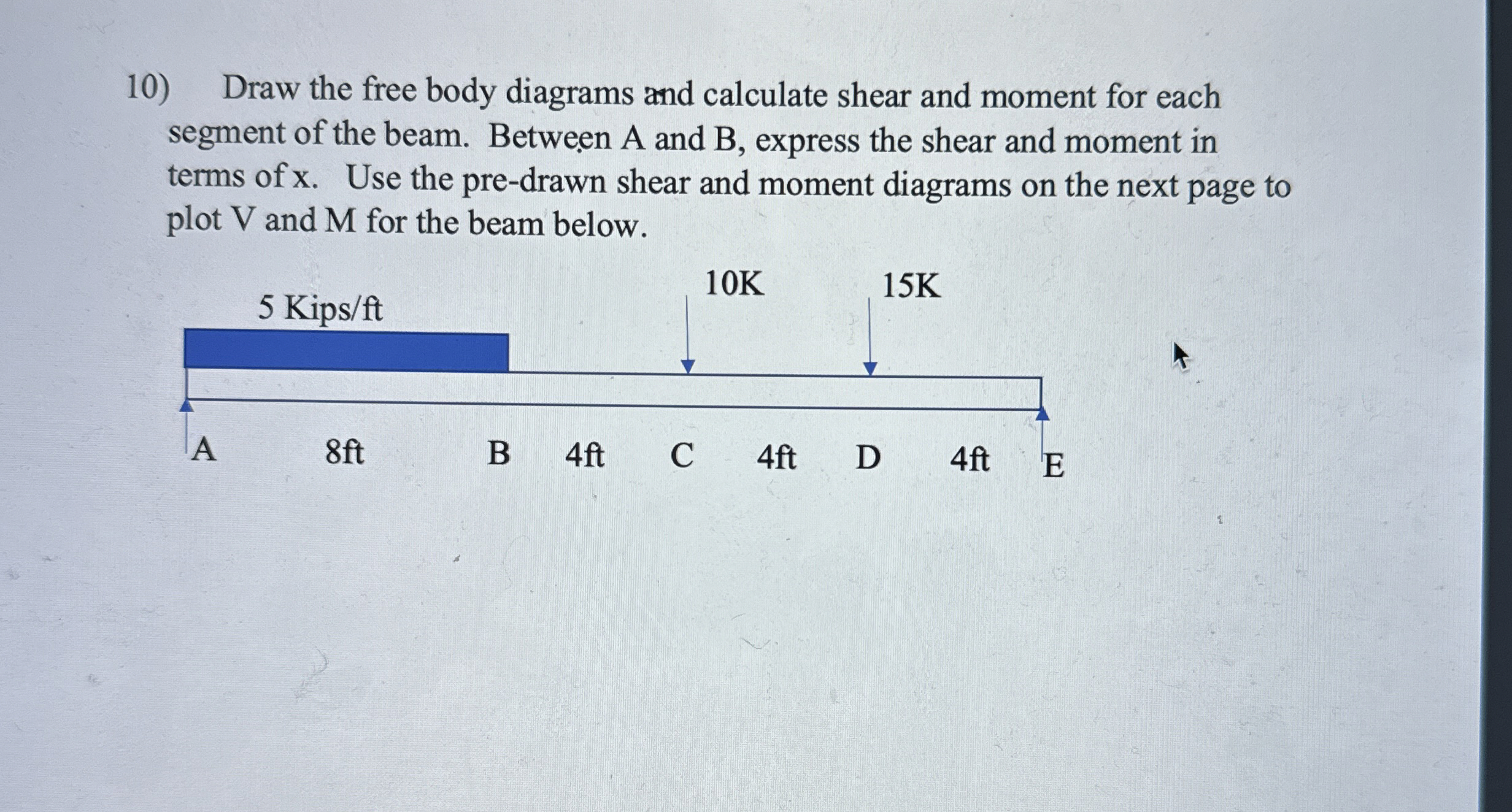 Draw the free body diagrams and calculate shear