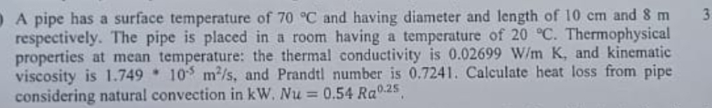 A pipe has a surface temperature of 7 0 C and