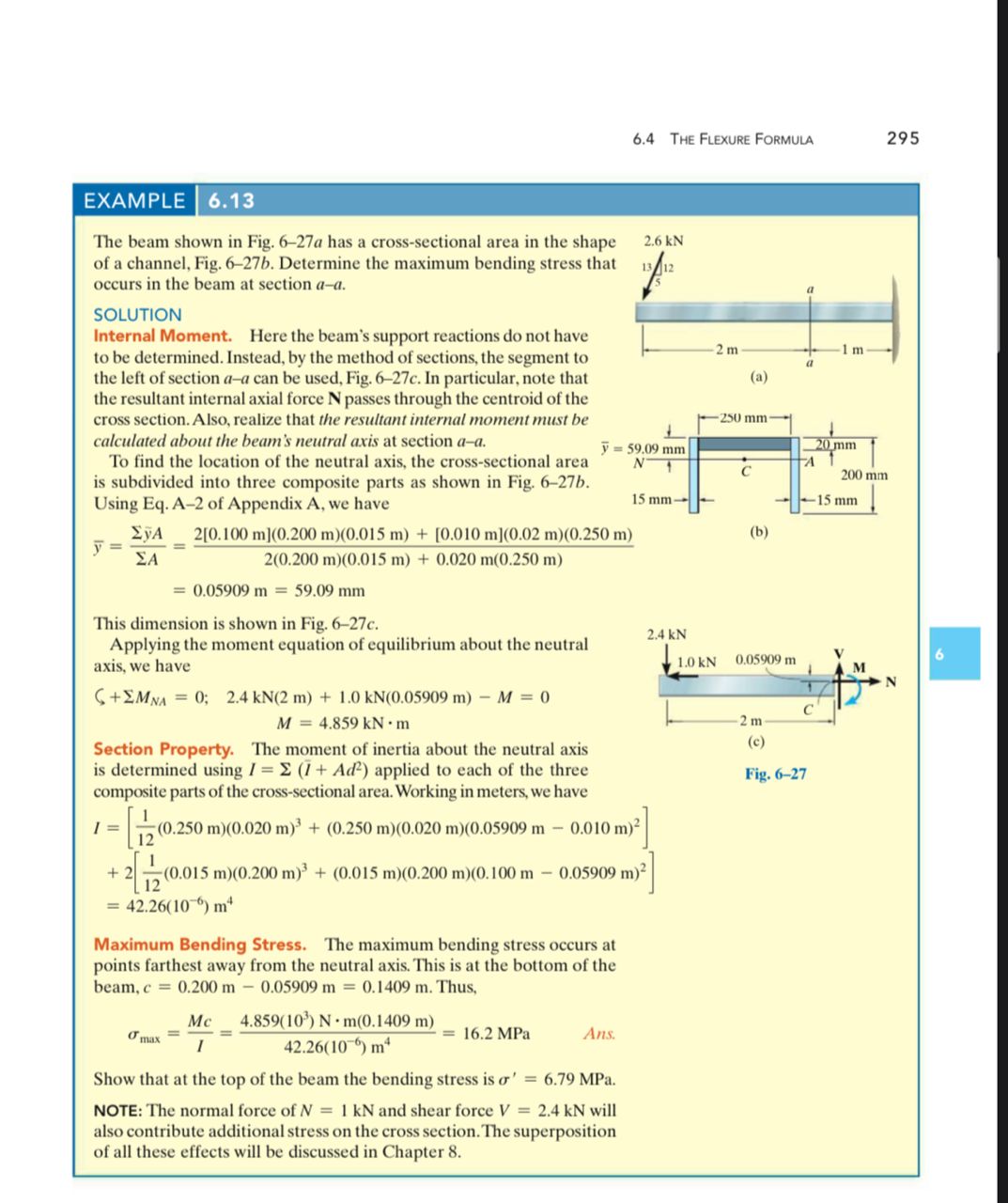 EXAMPLE 6 . 1 3 The beam shown in Fig. 6 - 2 7 a