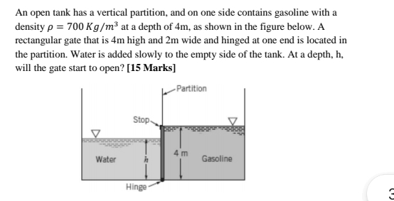 An open tank has a vertical partition, and on one