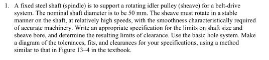 1 . A fixed steel shaft ( spindle ) is to support