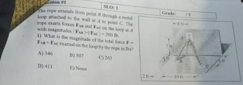 destion # 1 SLO: 1 The rope extends from point B