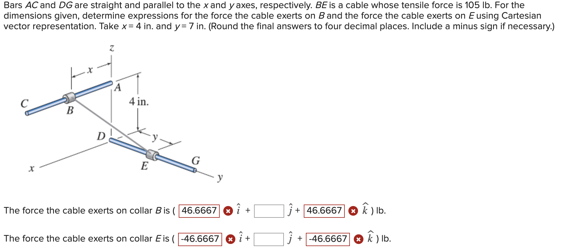 Bars AC and DG are straight and parallel to the x