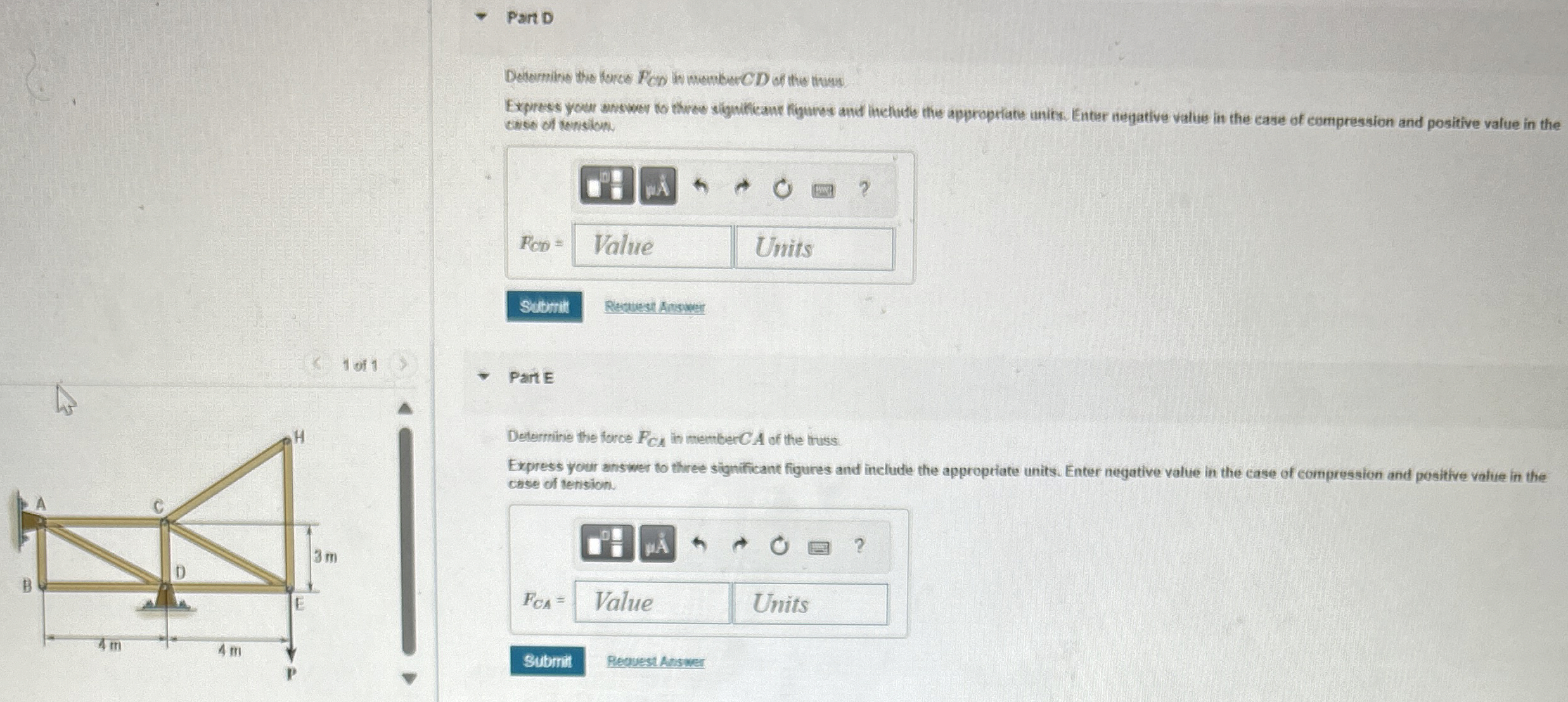The force P = 5 0 0 N acting on the truss shown