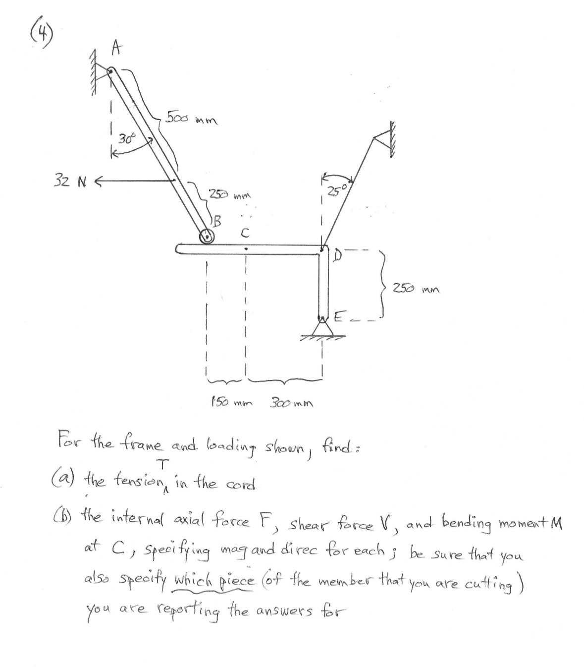 ( 4 ) For the frame and loading shown, find: ( a