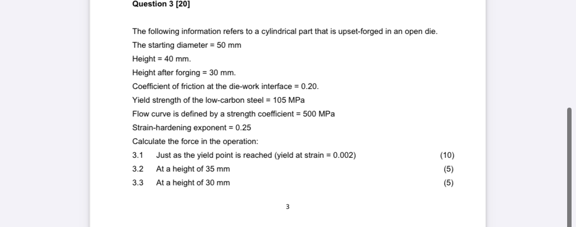 Question 3 [ 2 0 ] The following information
