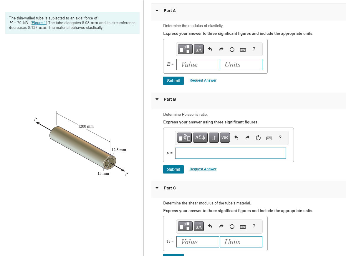 The thin - walled tube is subjected to an axial