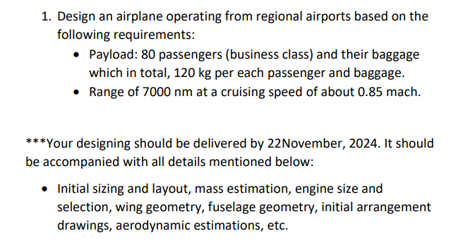 1 . Design an airplane operating from regional