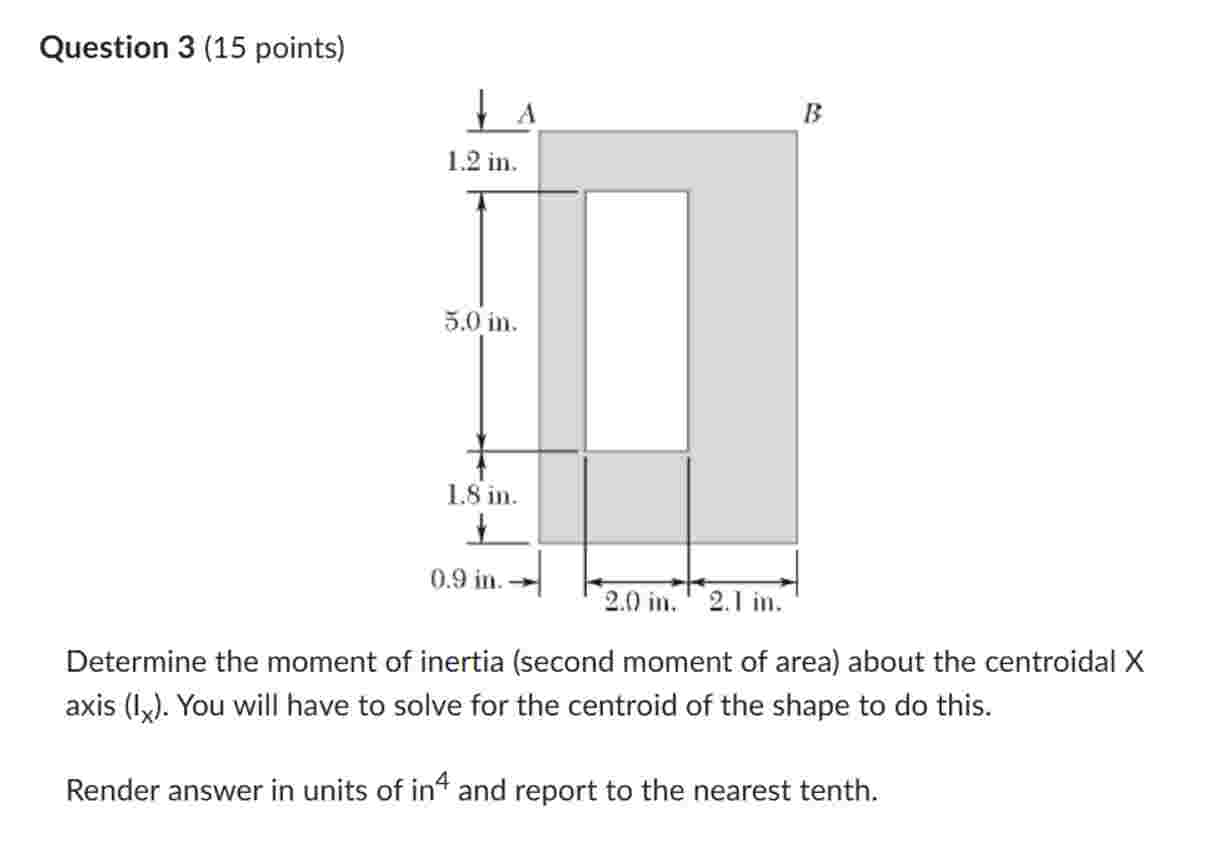 Question 3 ( 1 5 points ) Determine the moment of