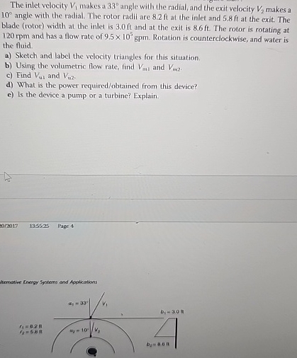 The inlet velocity V 1 makes a 3 3 angle with the