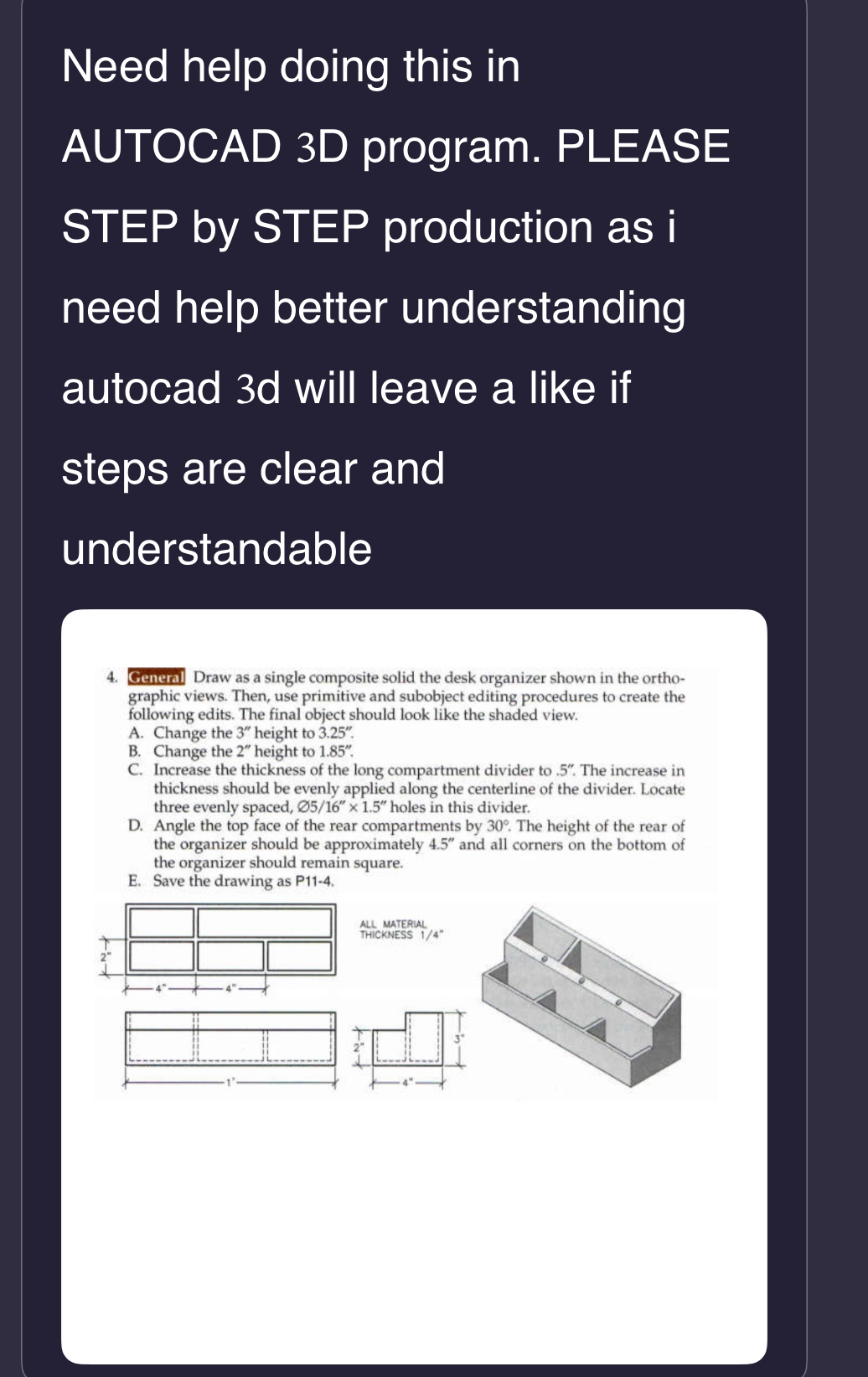 Need help doing this in AUTOCAD 3 D program.