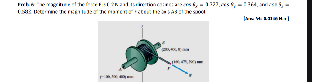 Prob. 6 : The magnitude of the force F is 0 . 2 N