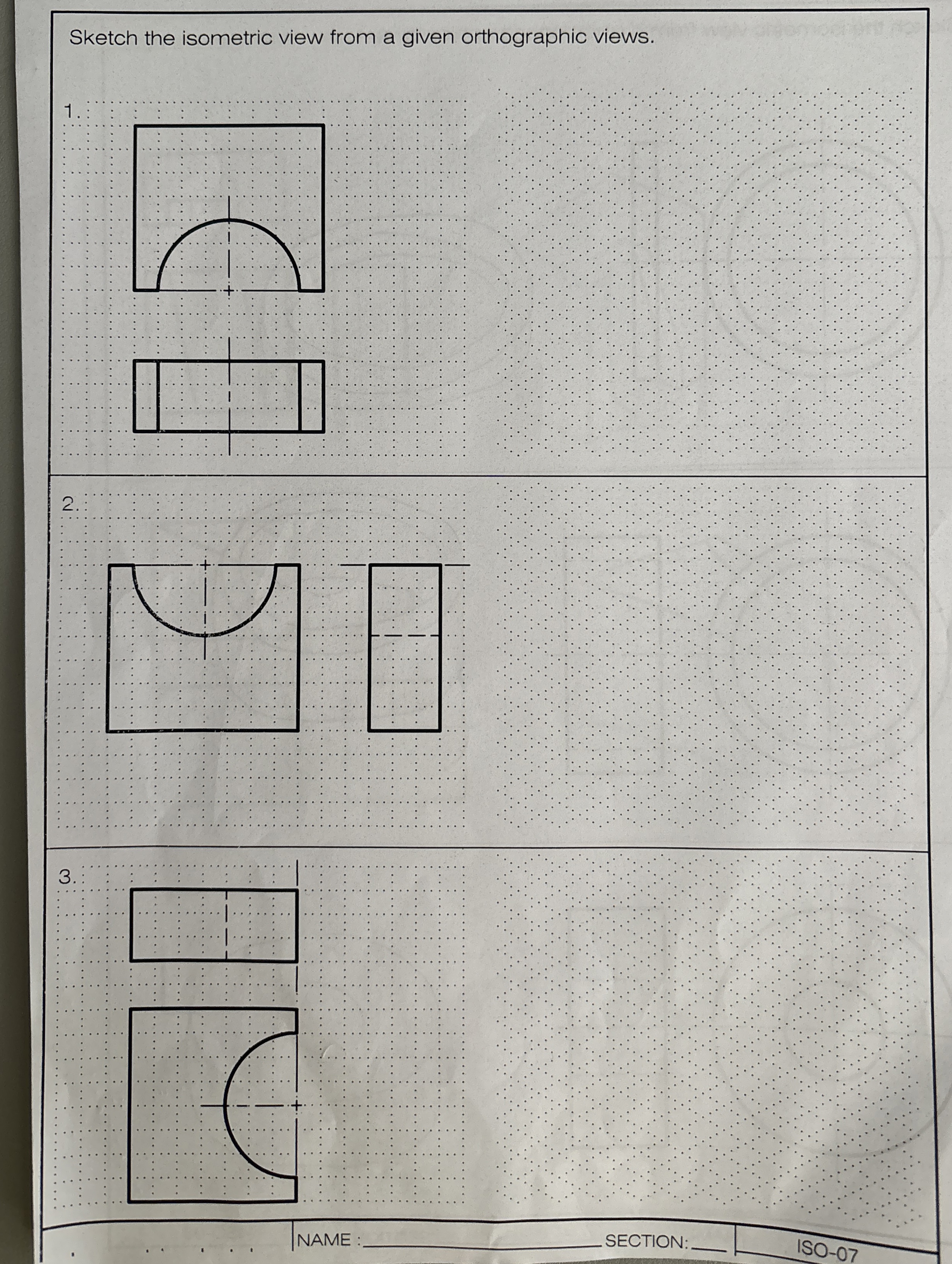 Sketch the isometric view from a given
