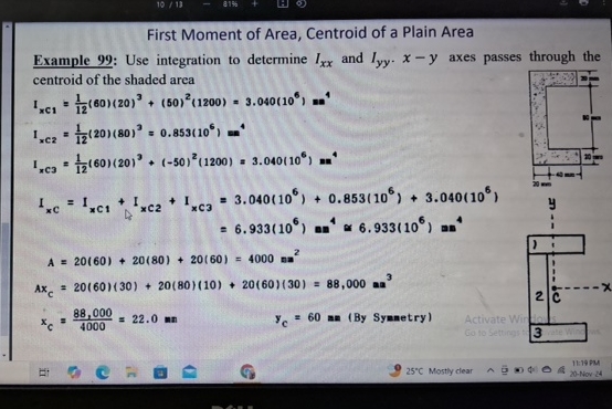 First Moment of Area, Centroid of a Plain Area