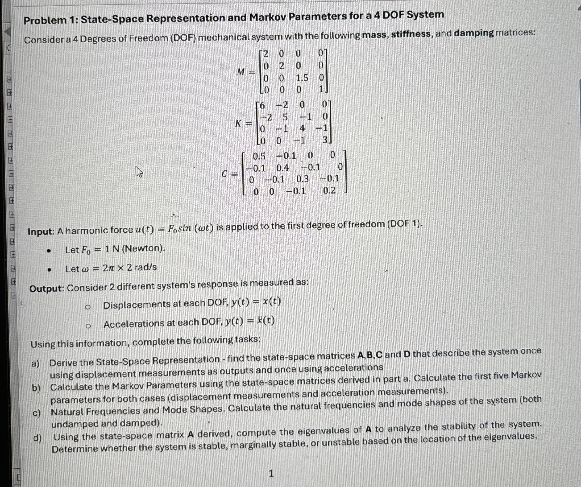 Problem 2 : Controllability and Observability of