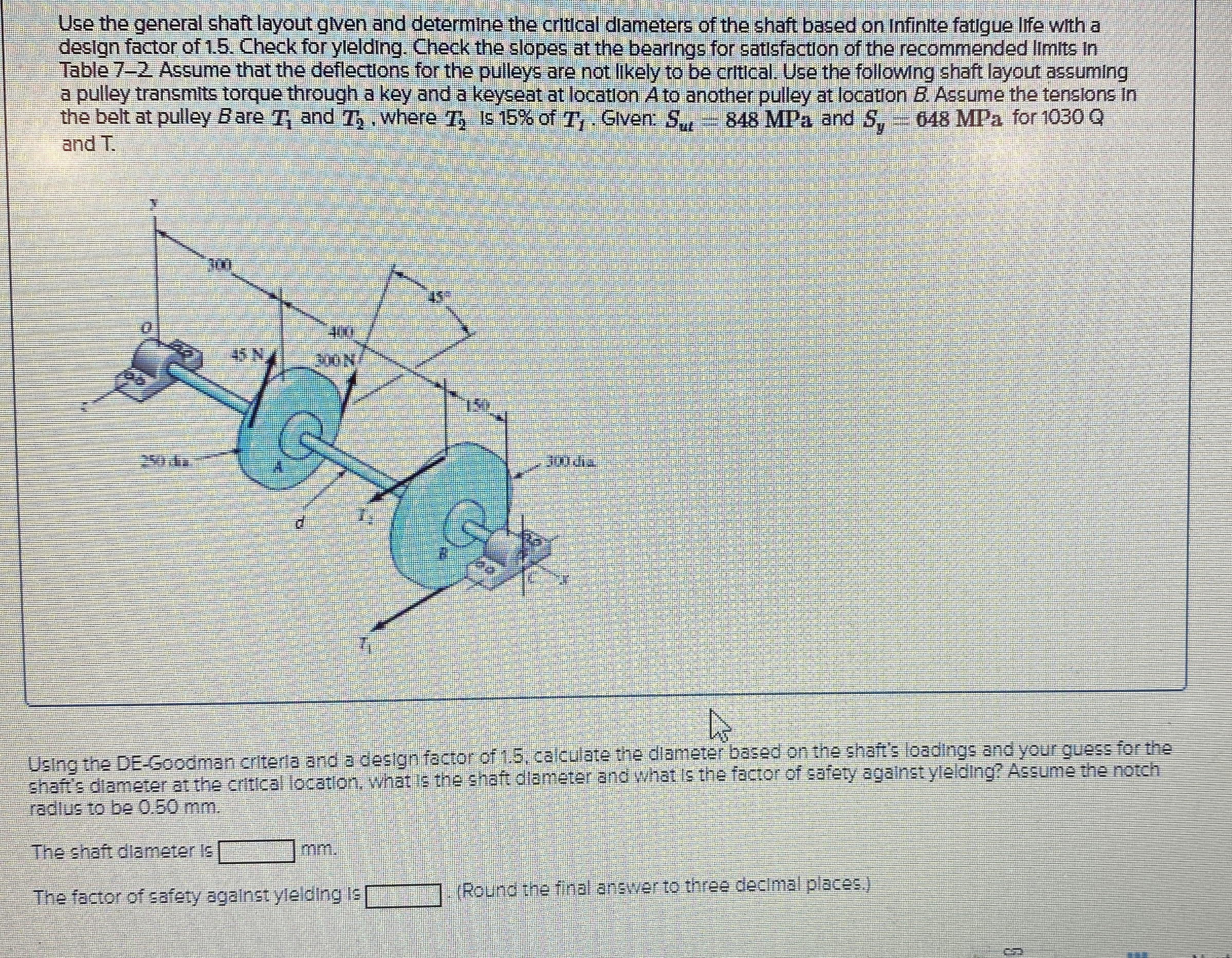Use the general shaft layout given and determine