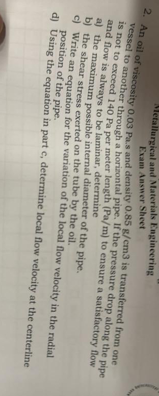 Metallurgical and Materials Engineering Exam