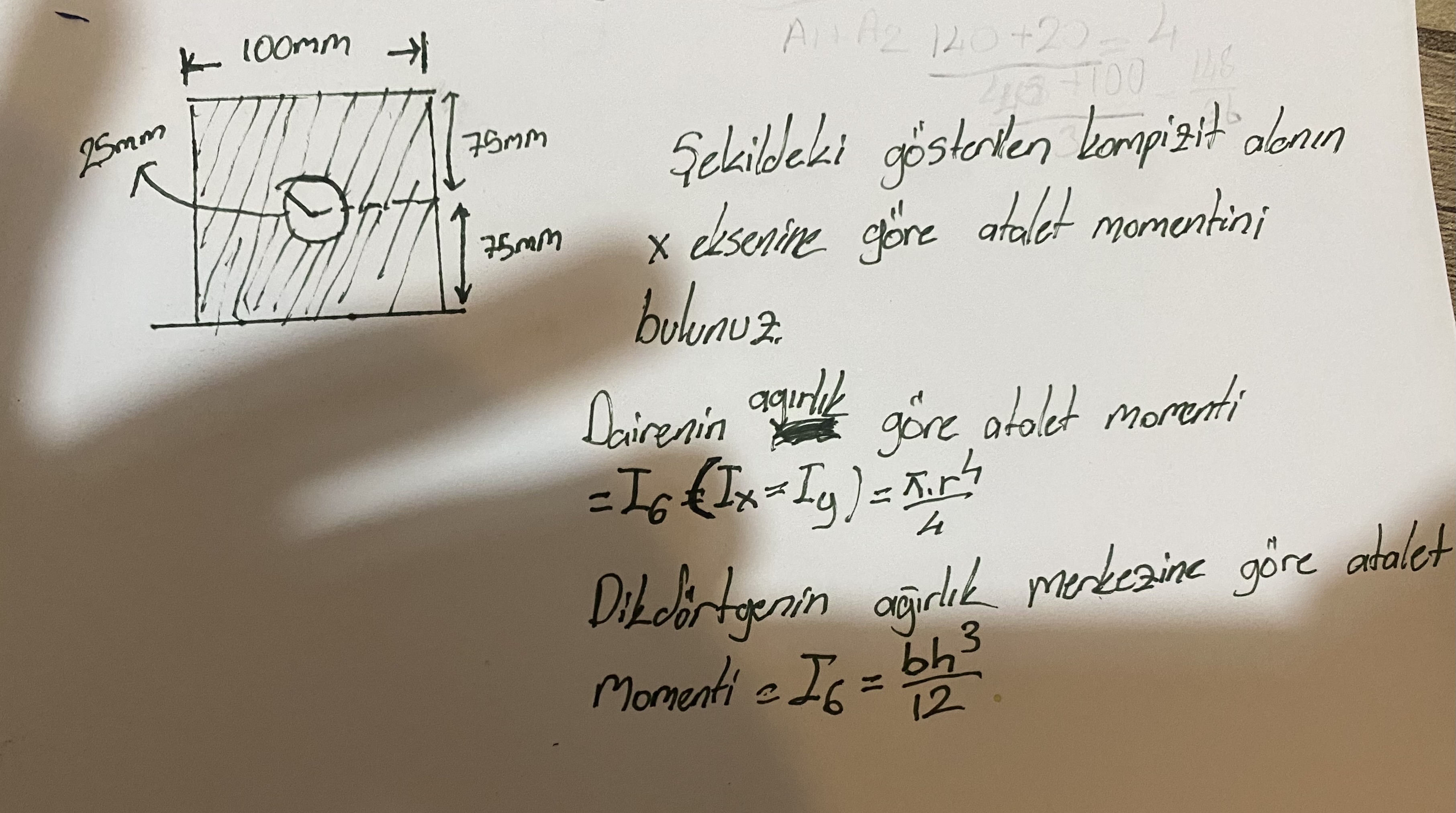 ekildeki taral alan n x eksenine g re atalet