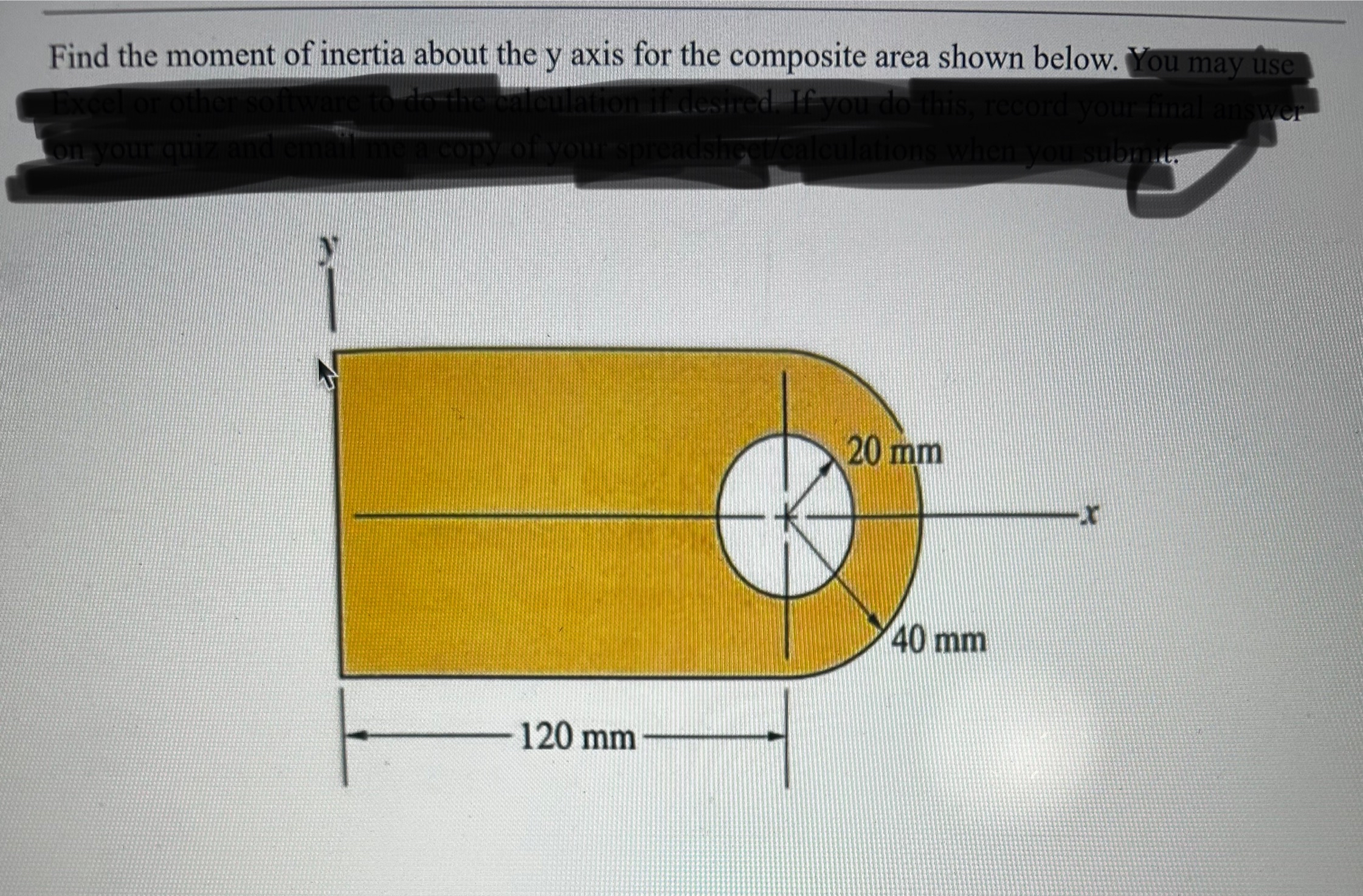 Find the moment of inertia about the y axis for