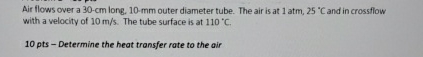 Air flows over a 3 0 - cm long. 1 0 - m m outer