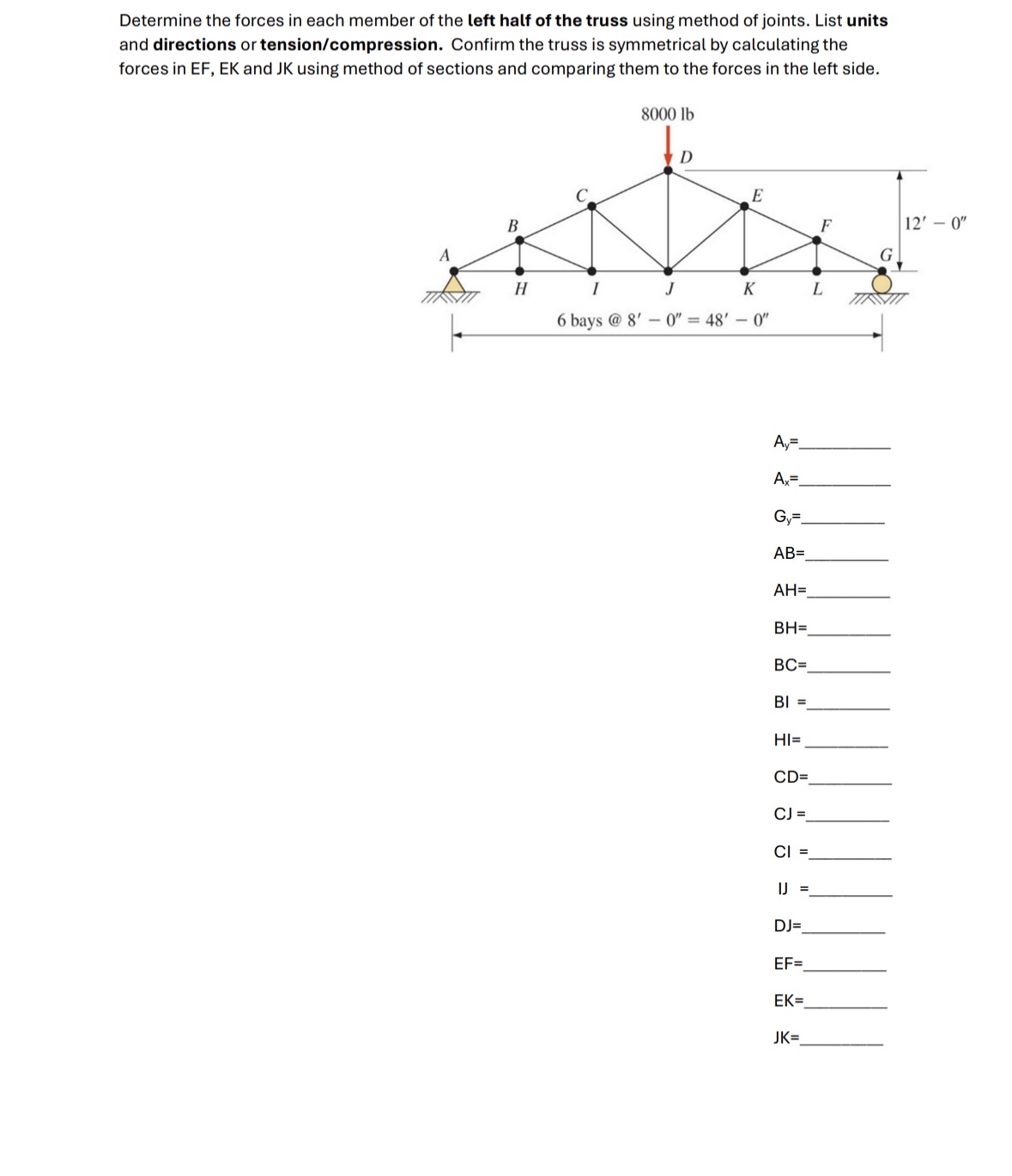 Determine the forces in each member of the left