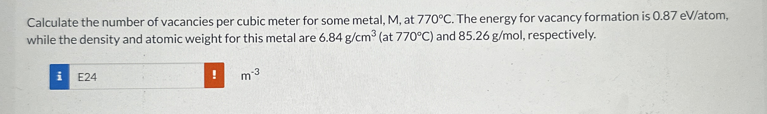 Calculate the number of vacancies per cubic meter