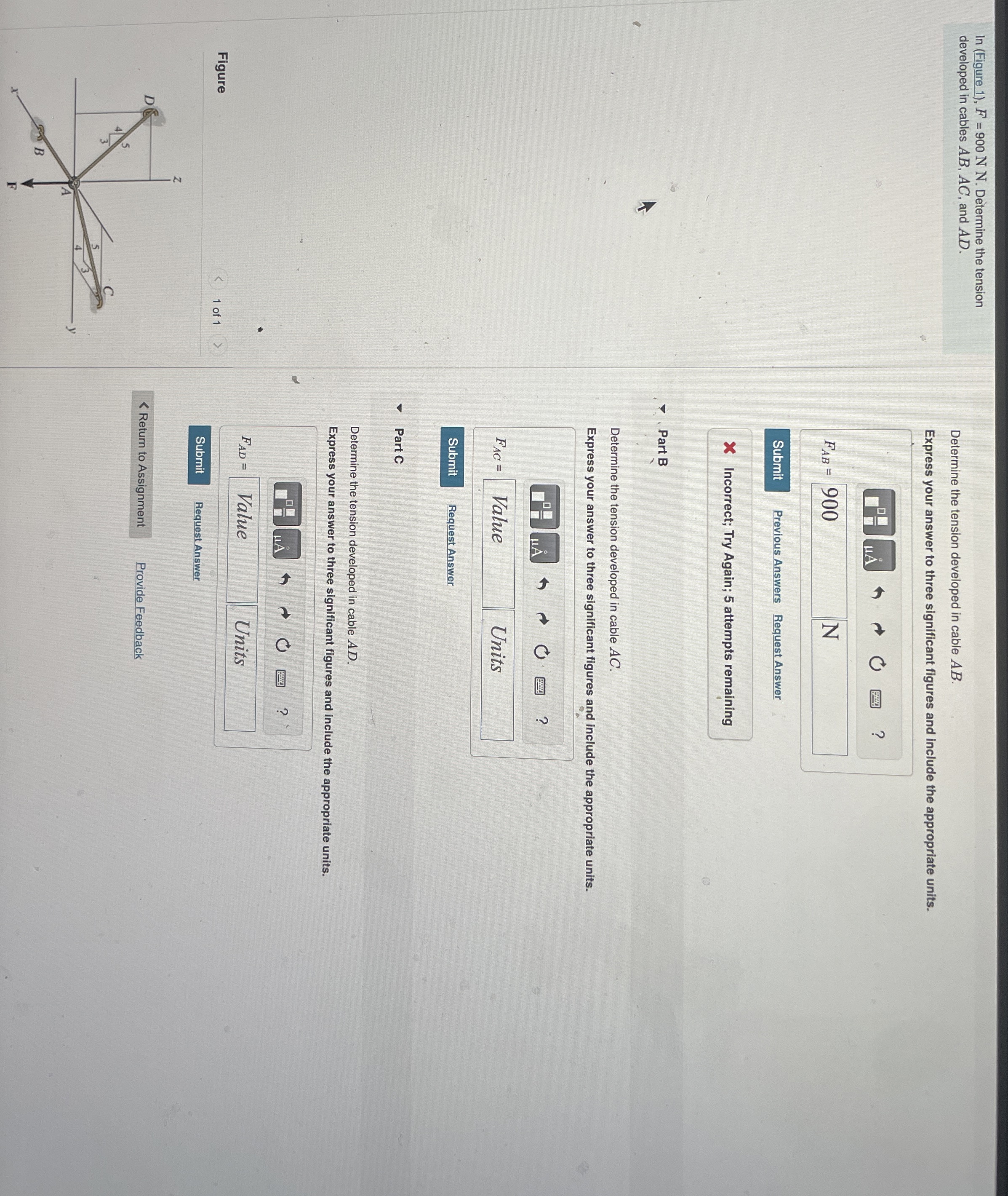 In ( Figure 1 ) , F = 9 0 0 N N . Determine the