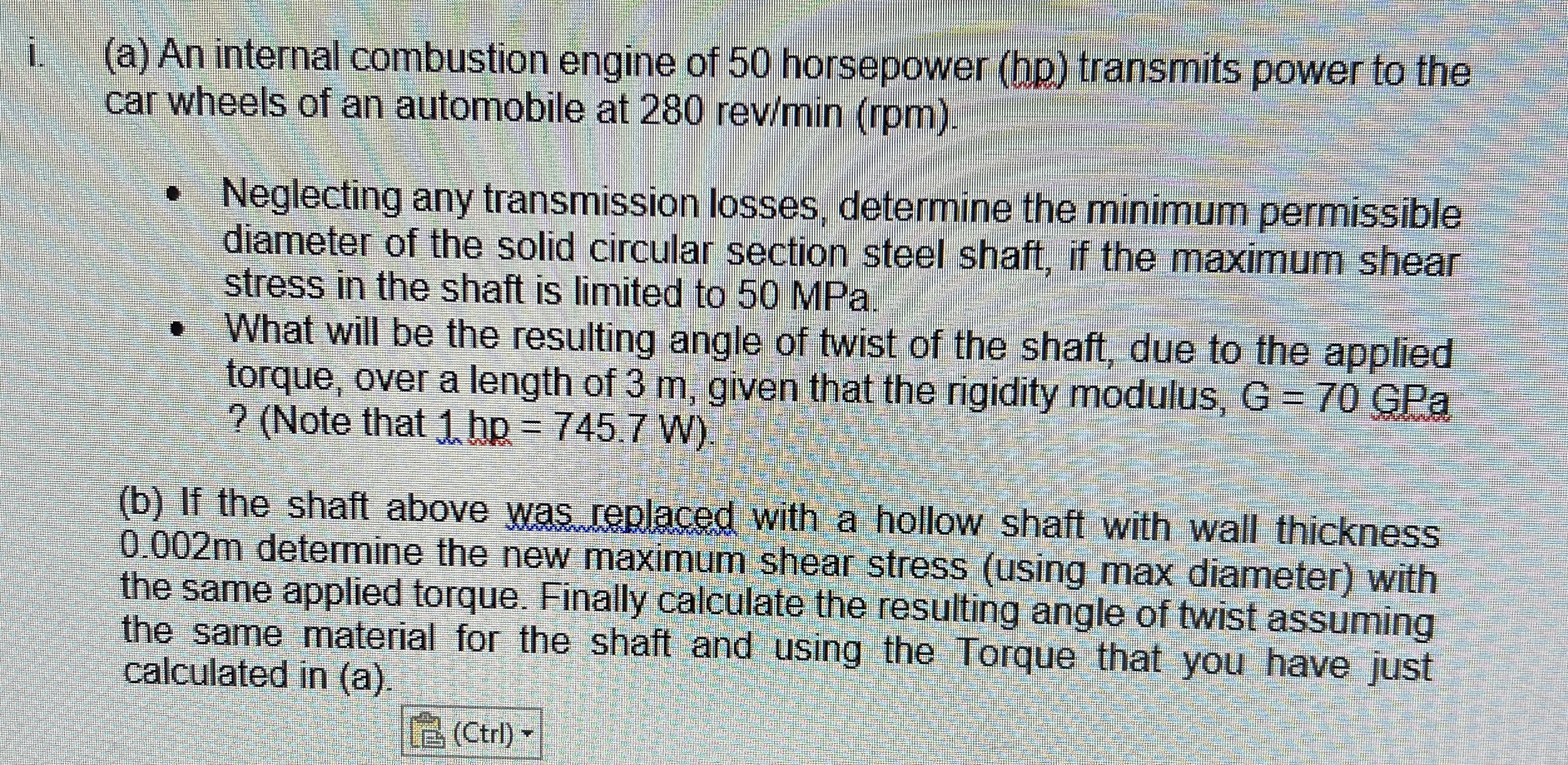 i . ( a ) An internal combustion engine of 5 0